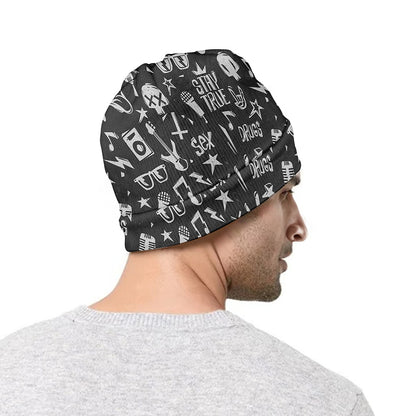 Grunge Rock And Roll Pattern Print Beanie