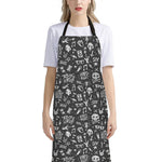 Grunge Rock And Roll Pattern Print Bib Apron With Pocket