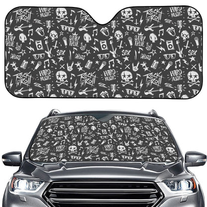 Grunge Rock And Roll Pattern Print Car Windshield Sun Shade