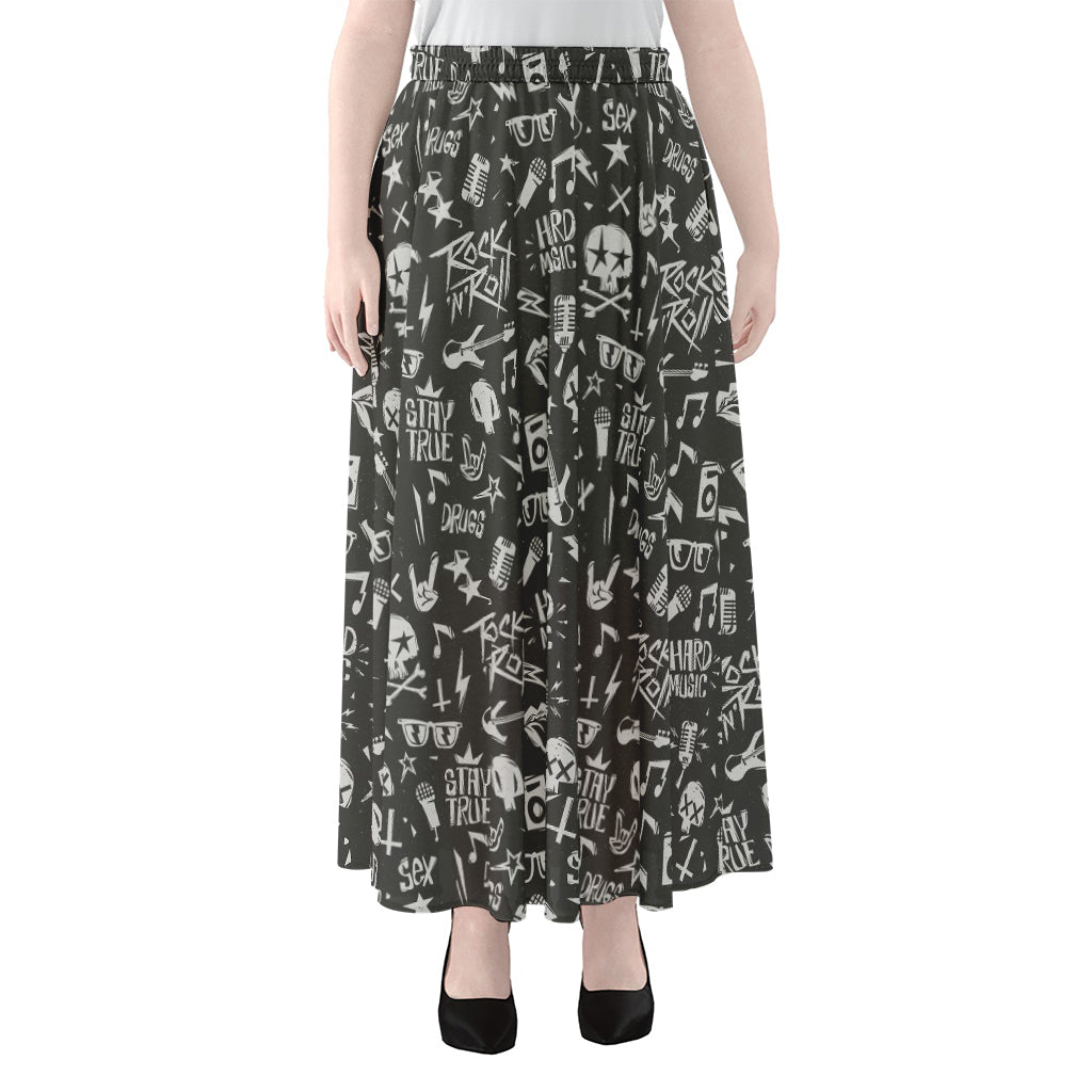 Grunge Rock And Roll Pattern Print Chiffon Maxi Skirt