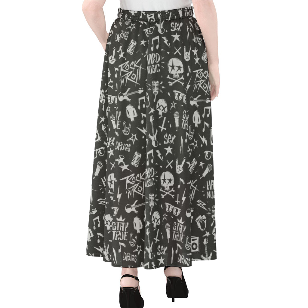 Grunge Rock And Roll Pattern Print Chiffon Maxi Skirt