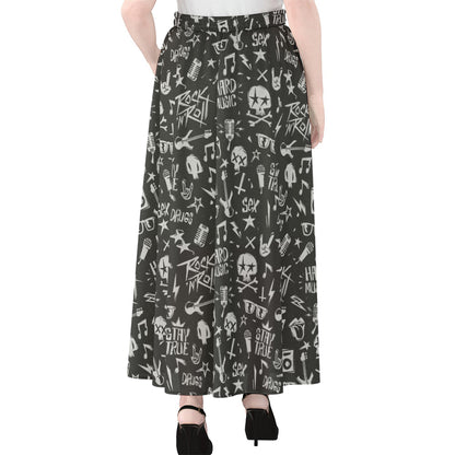Grunge Rock And Roll Pattern Print Chiffon Maxi Skirt