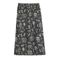 Grunge Rock And Roll Pattern Print Cotton Front Slit Maxi Skirt