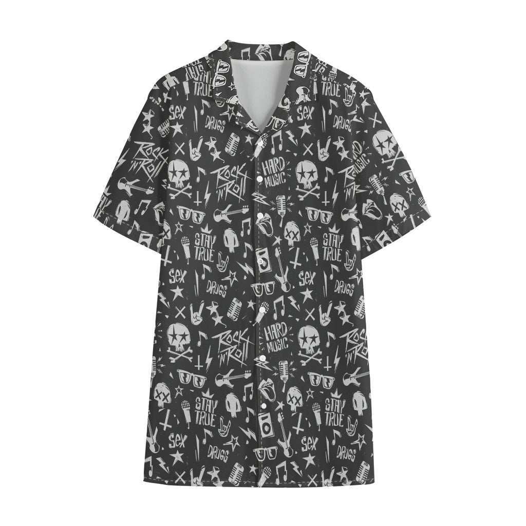 Grunge Rock And Roll Pattern Print Cotton Hawaiian Shirt
