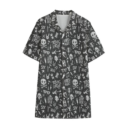Grunge Rock And Roll Pattern Print Cotton Hawaiian Shirt