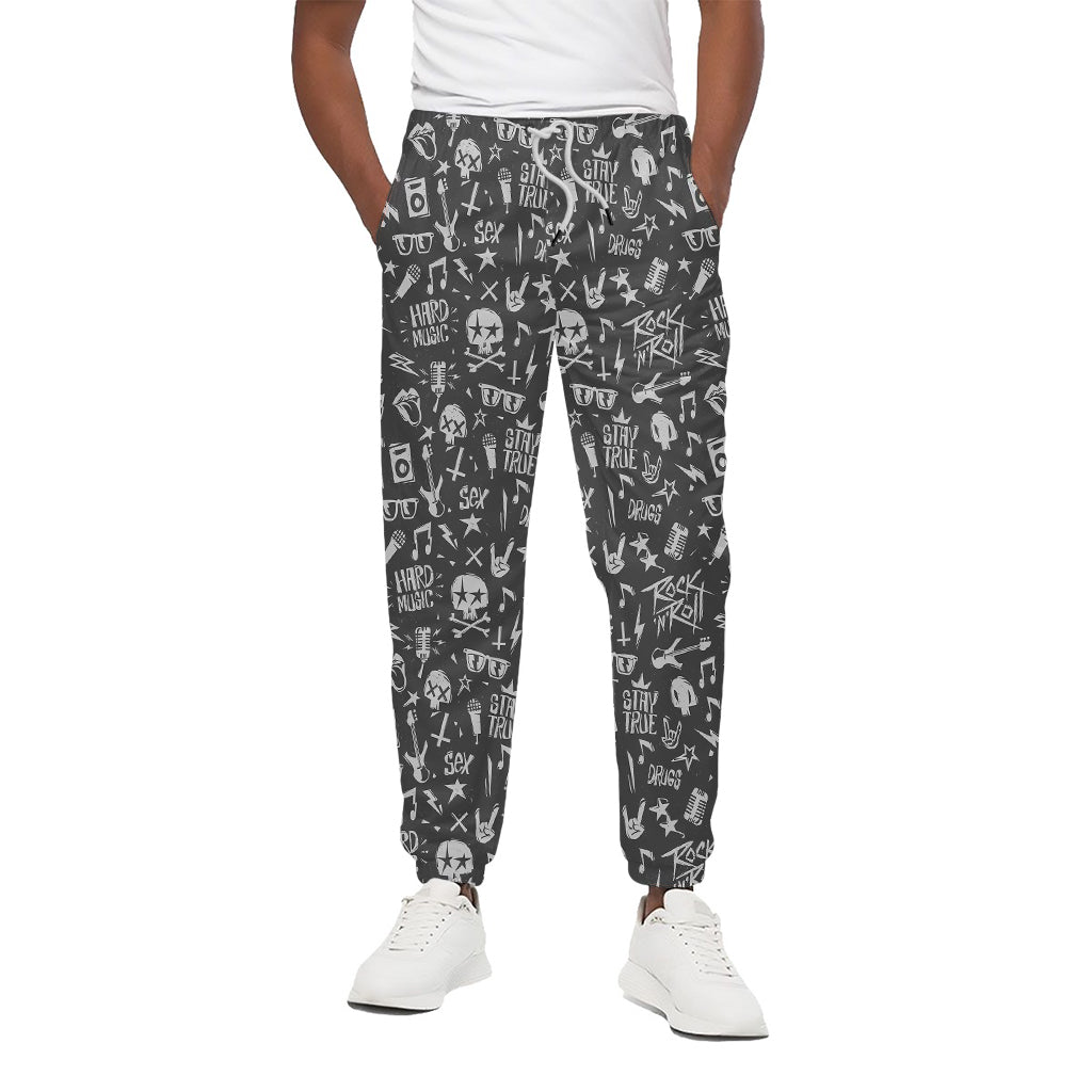 Grunge Rock And Roll Pattern Print Cotton Pants