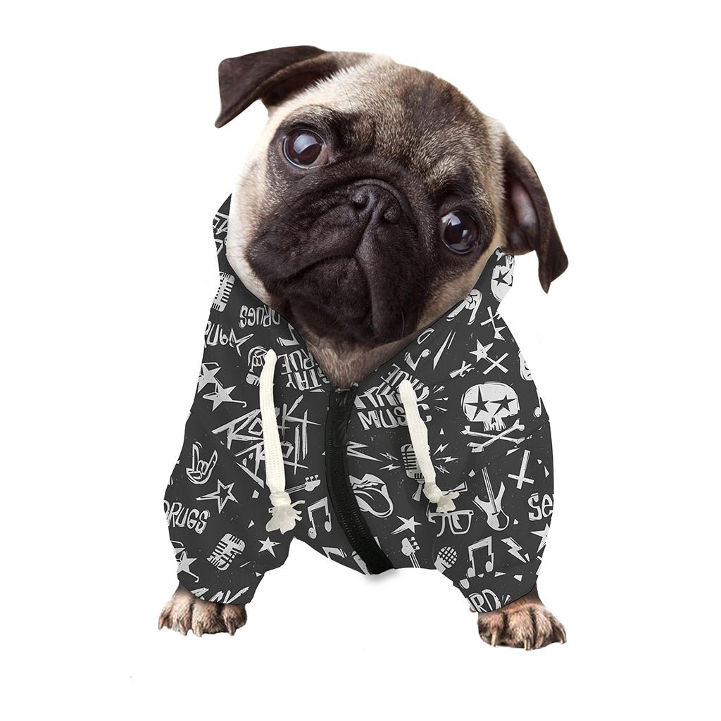 Grunge Rock And Roll Pattern Print Dog Zip Up Hoodie