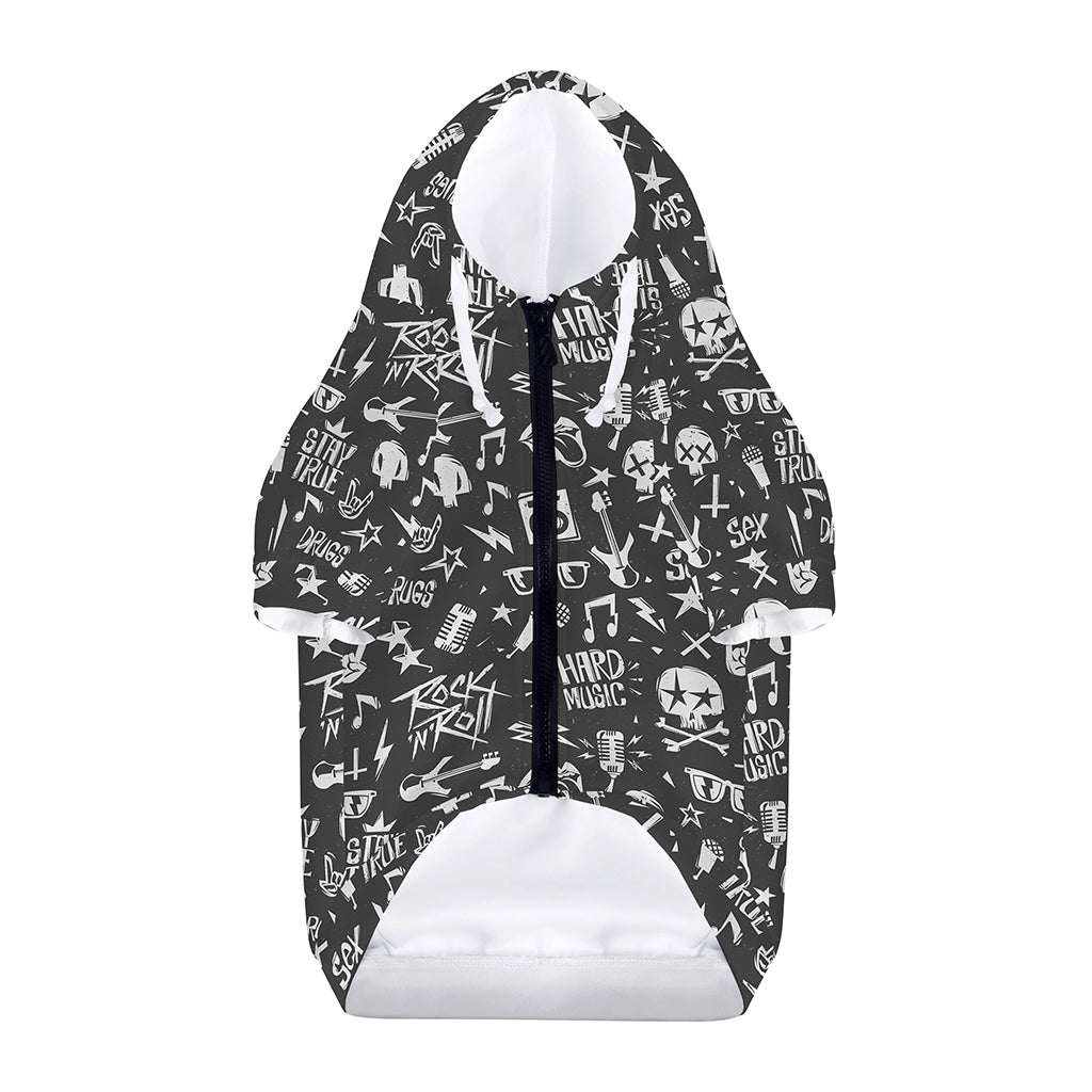 Grunge Rock And Roll Pattern Print Dog Zip Up Hoodie