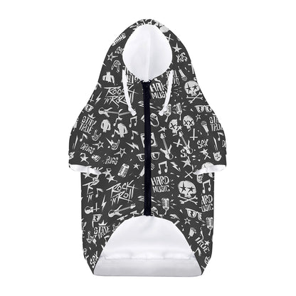 Grunge Rock And Roll Pattern Print Dog Zip Up Hoodie