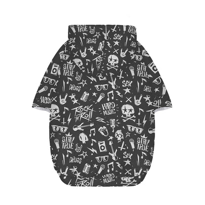 Grunge Rock And Roll Pattern Print Dog Zip Up Hoodie