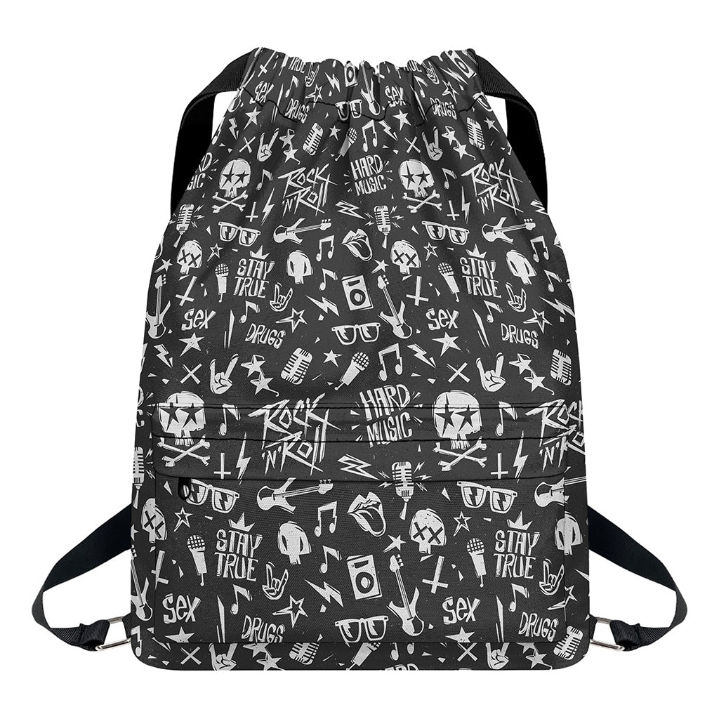 Grunge Rock And Roll Pattern Print Drawstring Backpack
