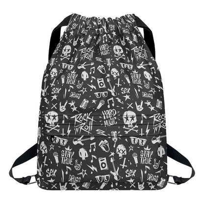 Grunge Rock And Roll Pattern Print Drawstring Backpack