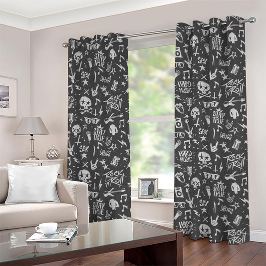 Grunge Rock And Roll Pattern Print Grommet Curtains