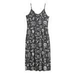 Grunge Rock And Roll Pattern Print Jersey Midi Cami Dress