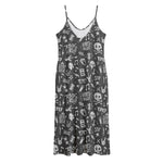 Grunge Rock And Roll Pattern Print Jersey Midi Cami Dress