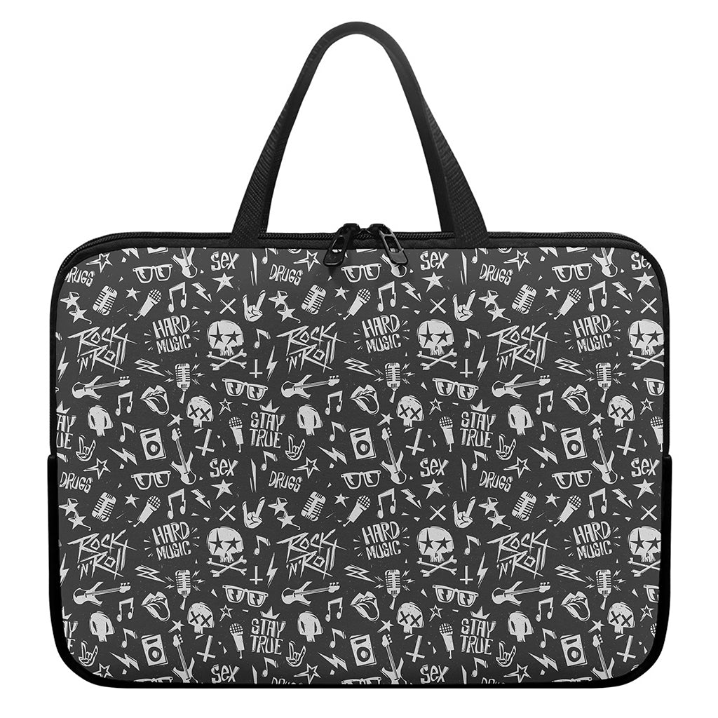 Grunge Rock And Roll Pattern Print Laptop Sleeve With Handle