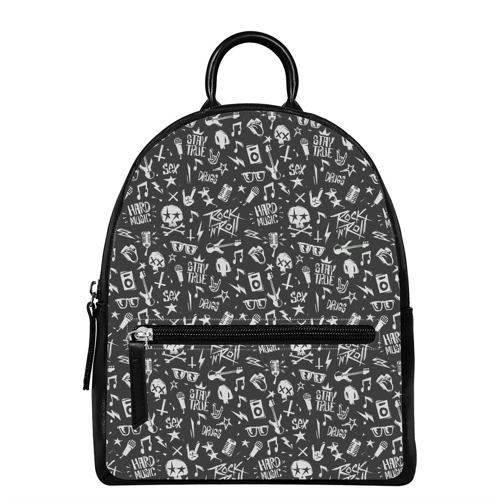 Grunge Rock And Roll Pattern Print Leather Backpack