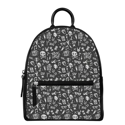 Grunge Rock And Roll Pattern Print Leather Backpack