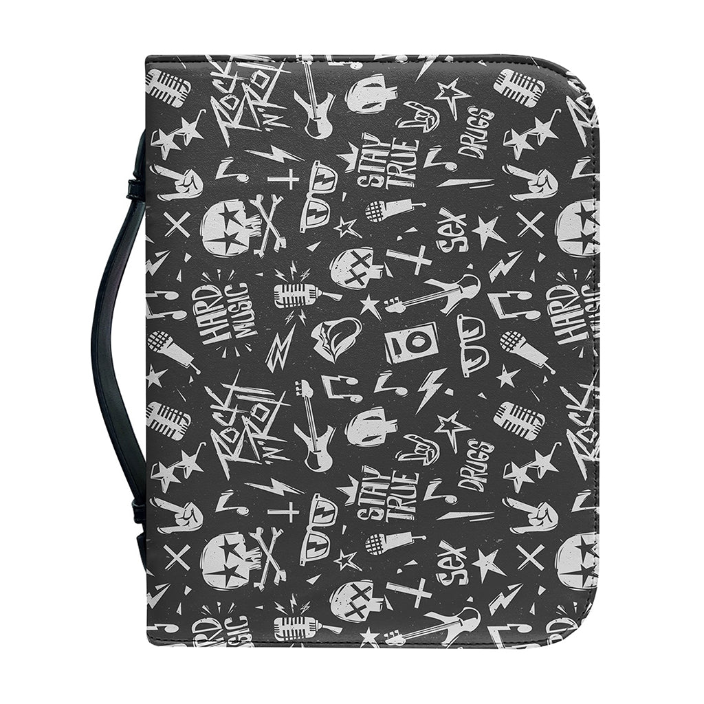 Grunge Rock And Roll Pattern Print Leather Bible Cover