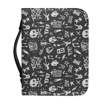 Grunge Rock And Roll Pattern Print Leather Bible Cover