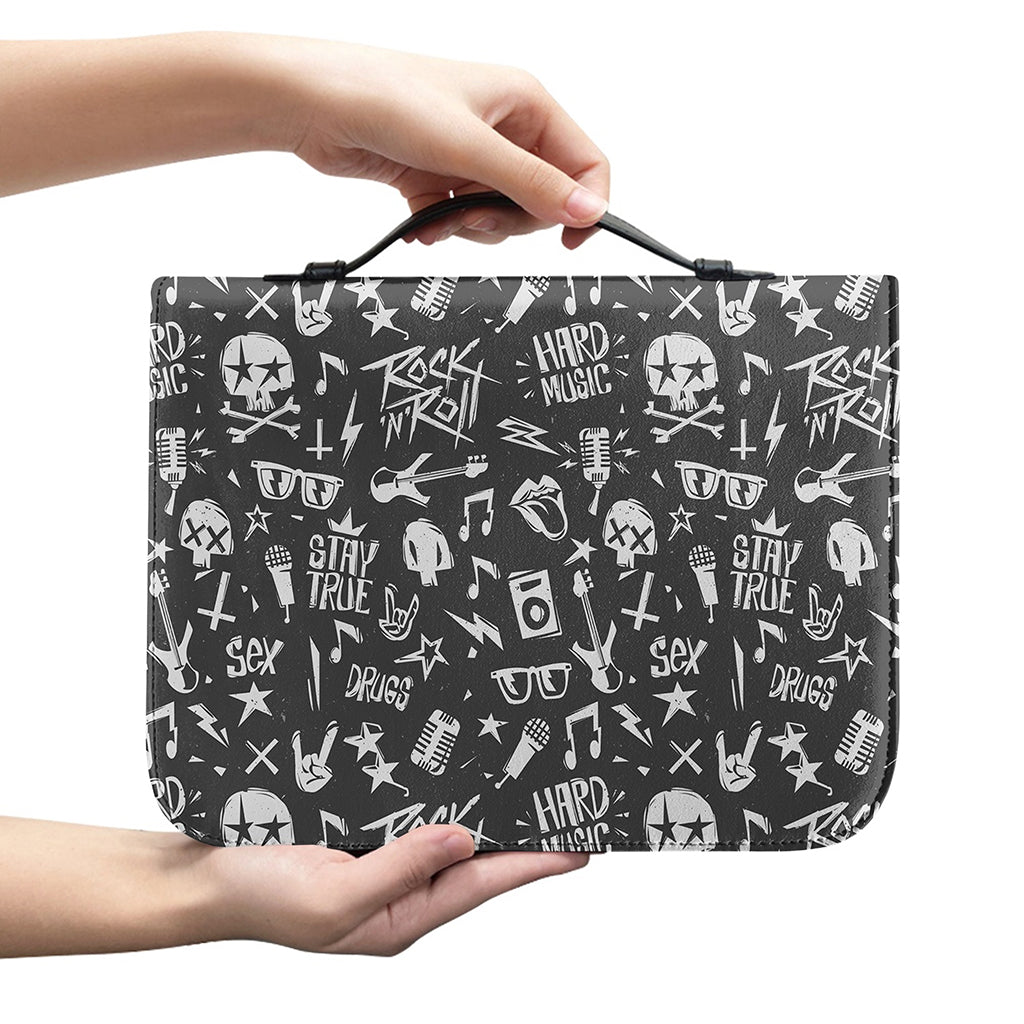 Grunge Rock And Roll Pattern Print Leather Bible Cover