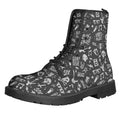 Grunge Rock And Roll Pattern Print Lace-Up Boots