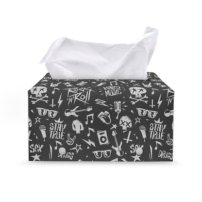 Grunge Rock And Roll Pattern Print Leather Tissue Box Cover