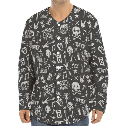 Grunge Rock And Roll Pattern Print Long Sleeve Baseball Jersey