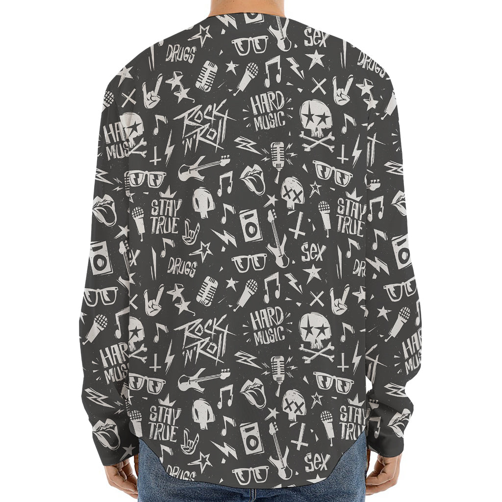 Grunge Rock And Roll Pattern Print Long Sleeve Baseball Jersey
