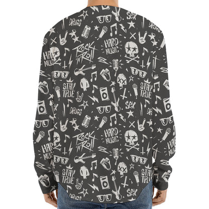 Grunge Rock And Roll Pattern Print Long Sleeve Baseball Jersey