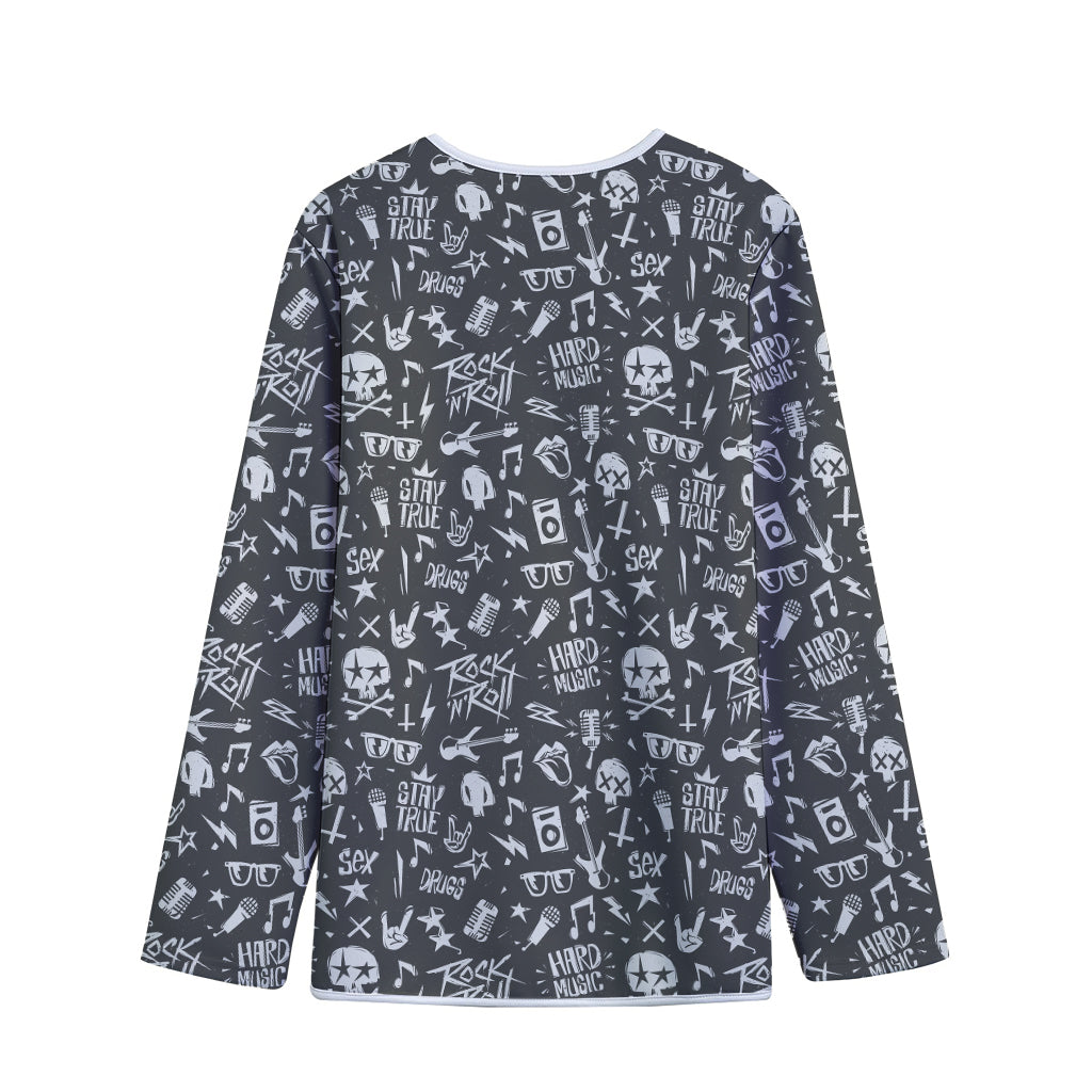 Grunge Rock And Roll Pattern Print Long Sleeve Short Coat