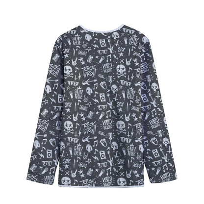 Grunge Rock And Roll Pattern Print Long Sleeve Short Coat