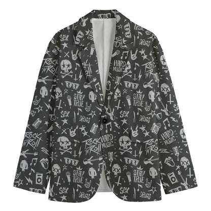 Grunge Rock And Roll Pattern Print Men's Blazer