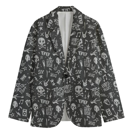 Grunge Rock And Roll Pattern Print Men's Blazer