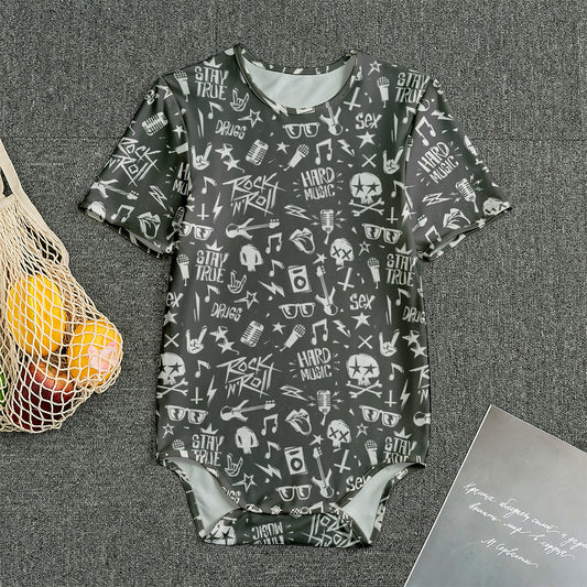 Grunge Rock And Roll Pattern Print Men's Bodysuit