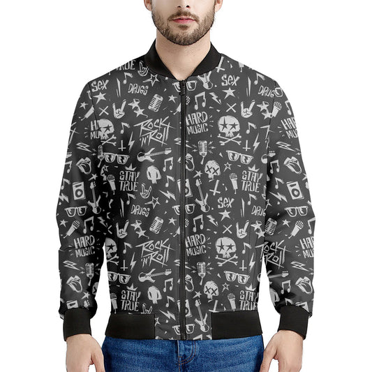 Grunge Rock And Roll Pattern Print Men's Bomber Jacket