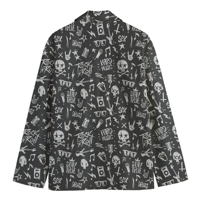 Grunge Rock And Roll Pattern Print Men's Cotton Blazer
