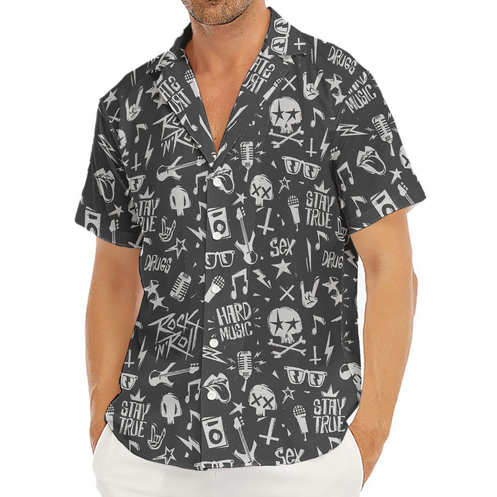 Grunge Rock And Roll Pattern Print Men's Deep V-Neck Shirt