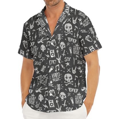 Grunge Rock And Roll Pattern Print Men's Deep V-Neck Shirt