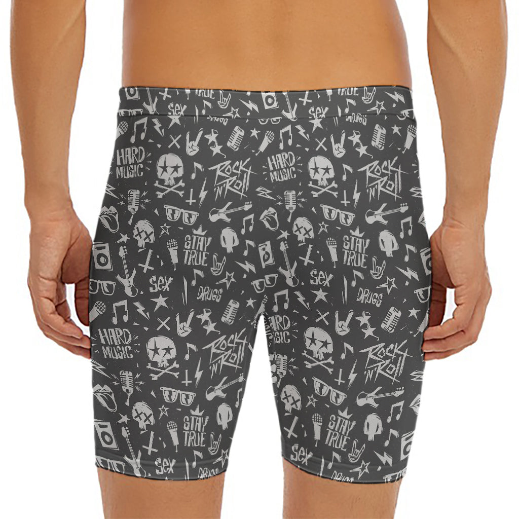 Grunge Rock And Roll Pattern Print Men's Long Boxer Briefs