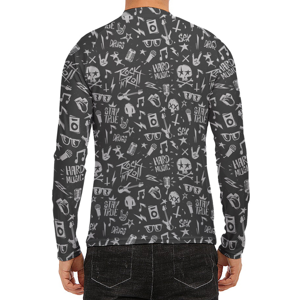 Grunge Rock And Roll Pattern Print Men's Long Sleeve Rash Guard