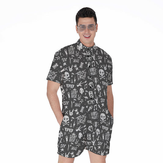 Grunge Rock And Roll Pattern Print Men's Rompers