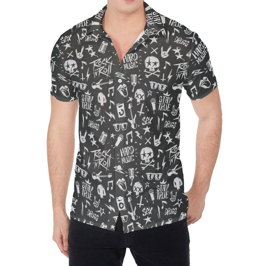 Grunge Rock And Roll Pattern Print Men's Shirt