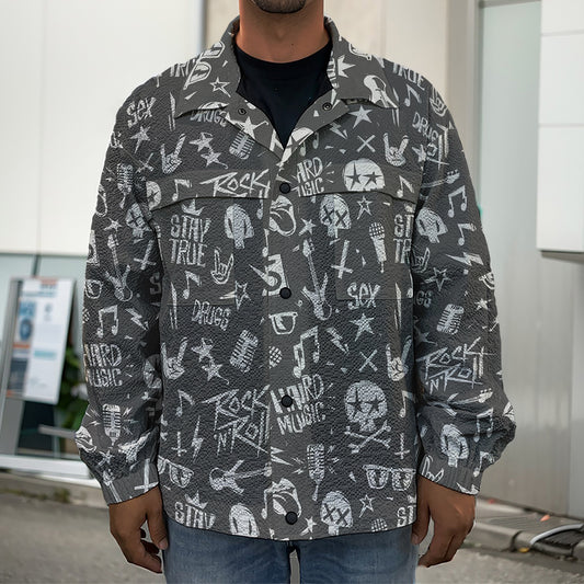 Grunge Rock And Roll Pattern Print Men's Shirt Jacket