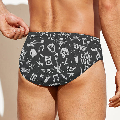 Grunge Rock And Roll Pattern Print Men's Swim Briefs