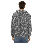Grunge Rock And Roll Pattern Print Men's Velvet Pullover Hoodie