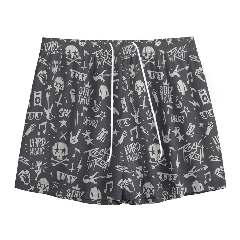 Grunge Rock And Roll Pattern Print Mesh Shorts