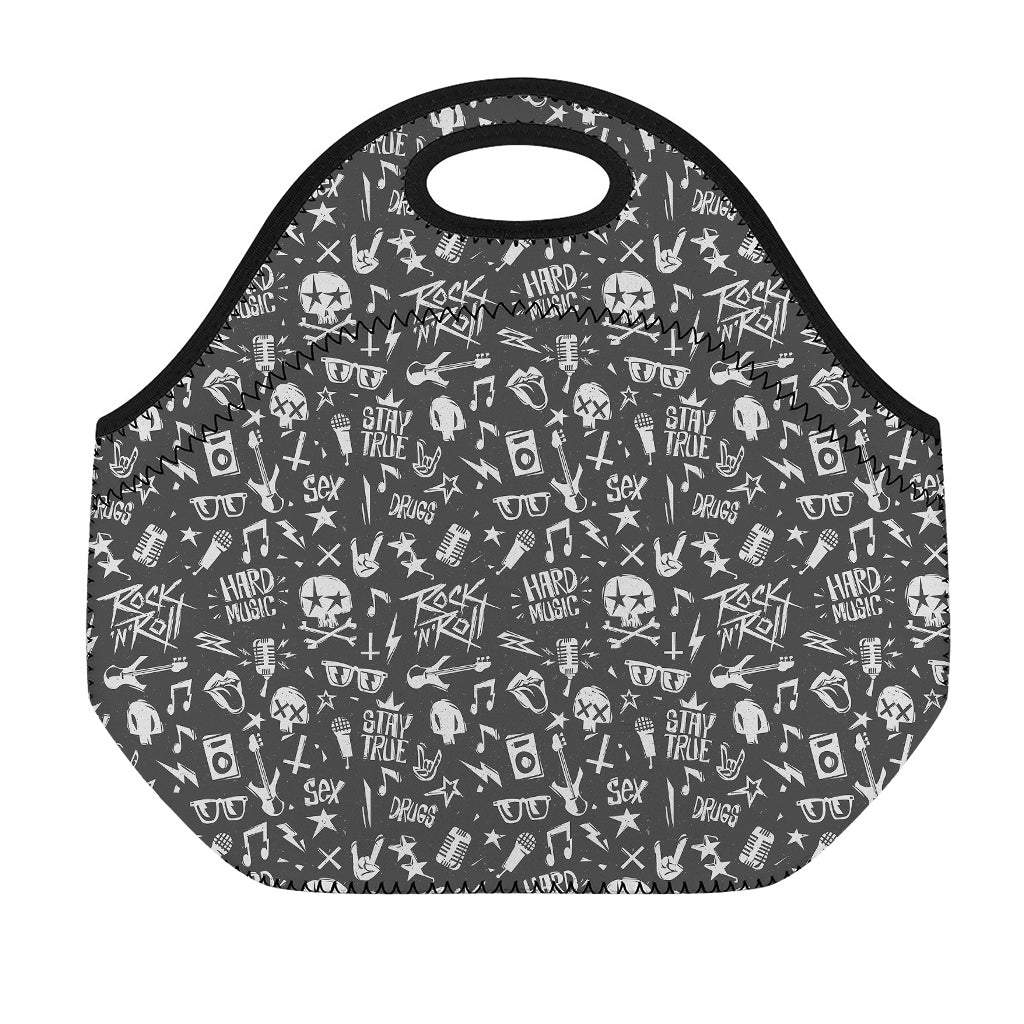 Grunge Rock And Roll Pattern Print Neoprene Lunch Bag