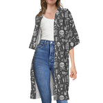 Grunge Rock And Roll Pattern Print Open Front Beach Cover Up