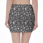 Grunge Rock And Roll Pattern Print Pencil Mini Skirt